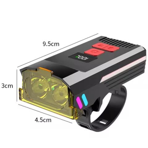 Lista Rechargeable Bicycle Headlight & Wireless Remote Control Tail Light Combo with Horn, Dual Beam White/Yellow Light, USB Charging, LCD Display, 120dB Loud Horn for Cycling Safety