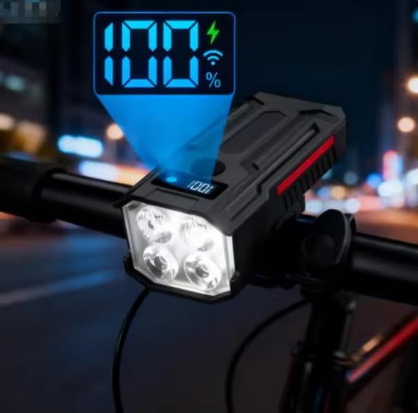 Lista Rechargeable Solar Powered Bicycle Front Light with Horn, USB Type-C Fast Charging, 10 Lighting Modes, LED Headlight, Waterproof (500LM)