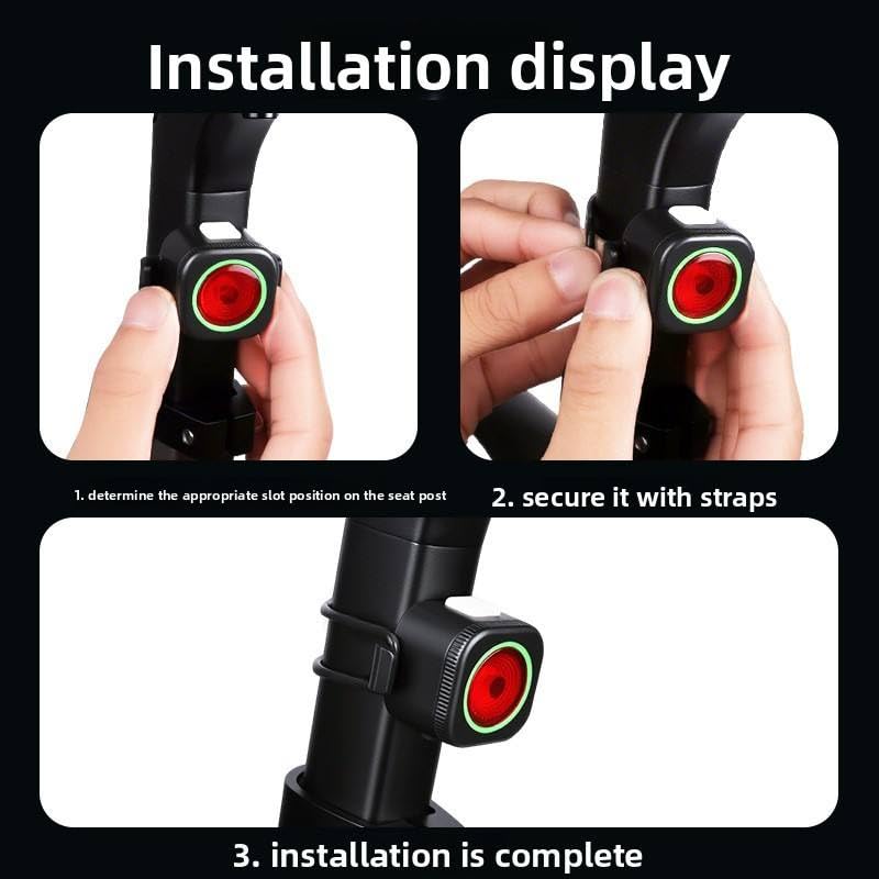 Lista Smart Bicycle Tail Light Flashlight 4 LED Aluminum Alloy Waterproof Battery Powered 6 Modes Auto On/Off for Road Mountain Mini LED Bicycle Tail Light, 7 Modes, USB-C Rechargeable