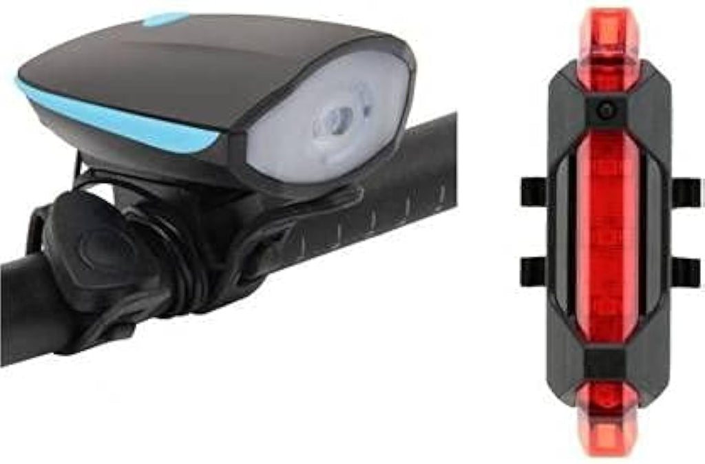 LISTA USB Rechargeable Bicycle Headlight with Horn & LED Tail Light Combo | 5 Lighting Modes | Waterproof Cycle Front Light & Rear Safety Light | MTB, Road Bike & Commuter Cycles