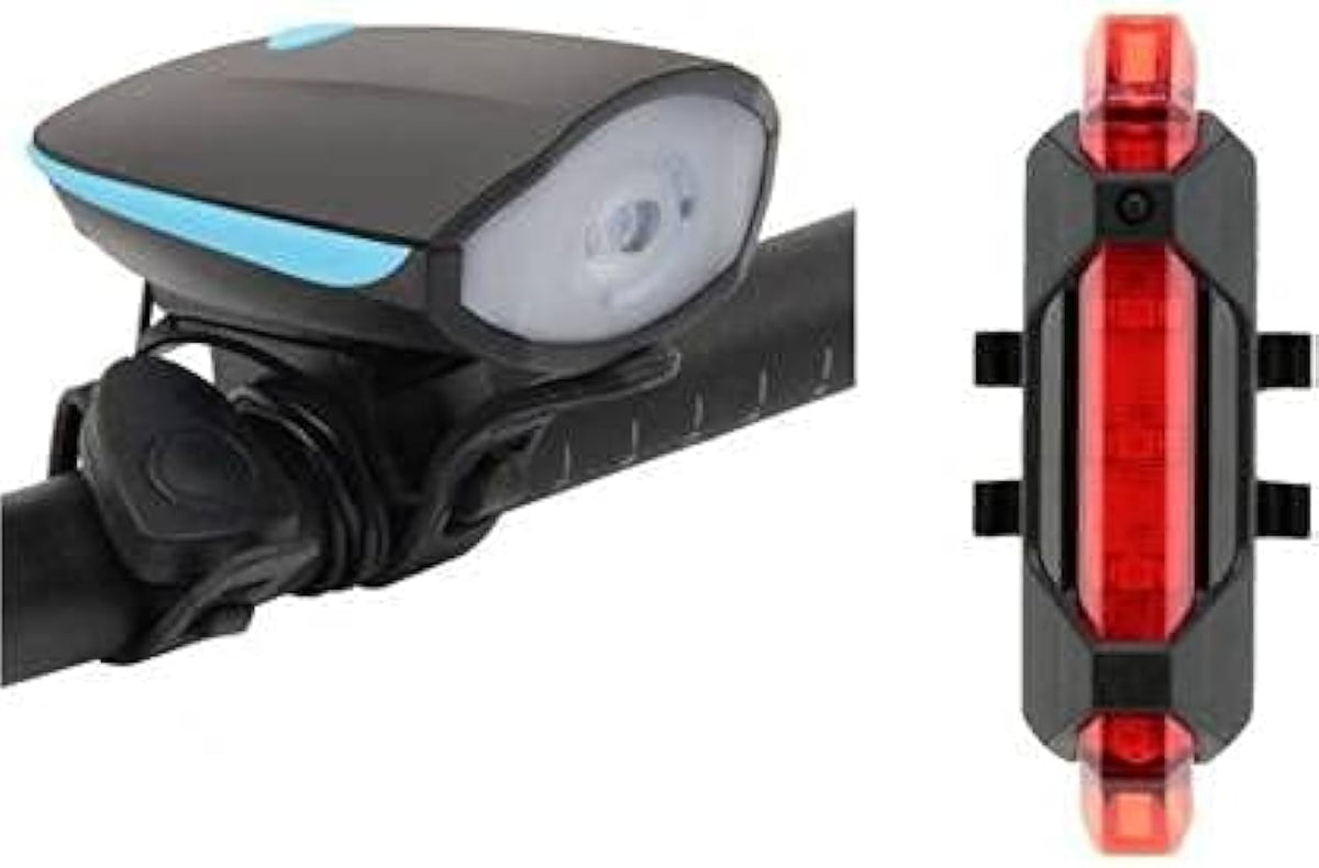 LISTA USB Rechargeable Bicycle Headlight with Horn & LED Tail Light Combo | 5 Lighting Modes | Waterproof Cycle Front Light & Rear Safety Light | MTB, Road Bike & Commuter Cycles