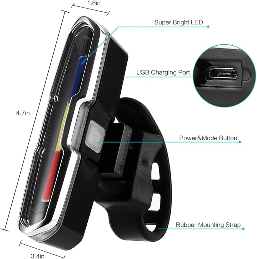 Lista USB Rechargeable Cycle Tail Light LED Waterproof Colors Red, Blue & White Cycle Light for Bicycle Different Modes Cycle Light Rechargeable (Multi)