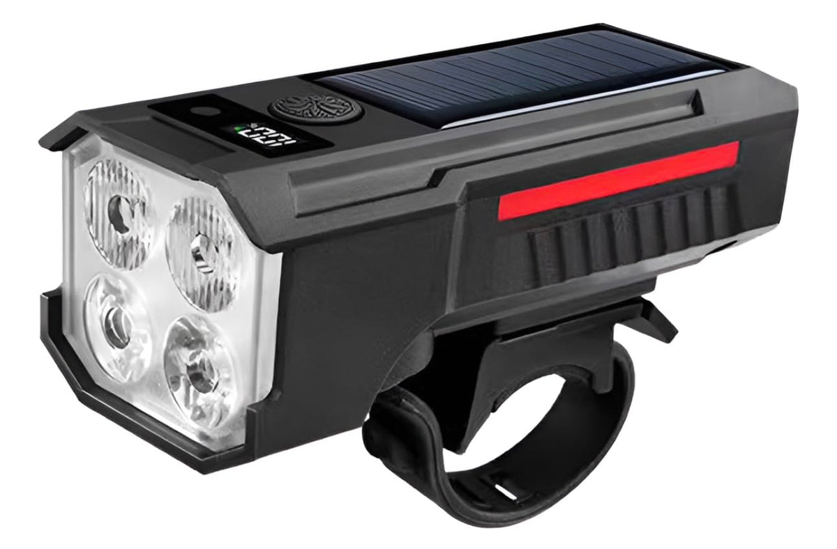 Lista Rechargeable Solar Powered Bicycle Front Light with Horn, USB Type-C Fast Charging, 10 Lighting Modes, LED Headlight, Waterproof (500LM)