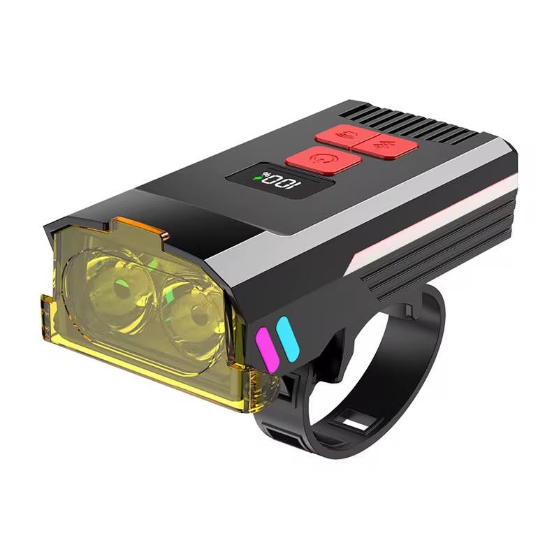 Lista Rechargeable Bicycle Headlight & Wireless Remote Control Tail Light Combo with Horn, Dual Beam White/Yellow Light, USB Charging, LCD Display, 120dB Loud Horn for Cycling Safety