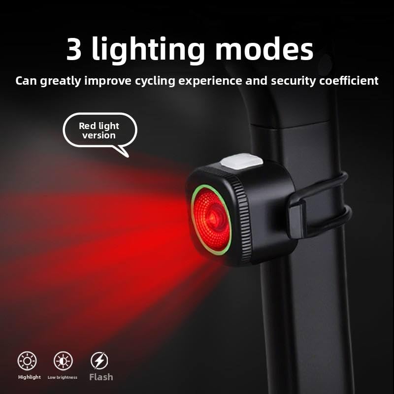 Lista Smart Bicycle Tail Light Flashlight 4 LED Aluminum Alloy Waterproof Battery Powered 6 Modes Auto On/Off for Road Mountain Mini LED Bicycle Tail Light, 7 Modes, USB-C Rechargeable