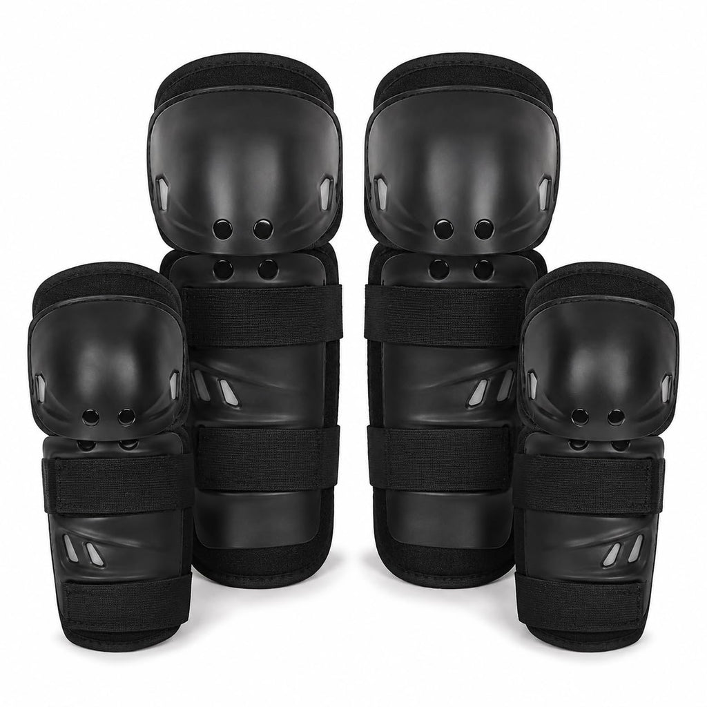 Adult Knee & Elbow Guard Set for Cycling, Skating, Skateboarding, BMX, Scooter & Roller Sports | Impact Resistant PP Shell | EVA Foam Padding | Protective Gear Kit (Black, 4 Pieces)