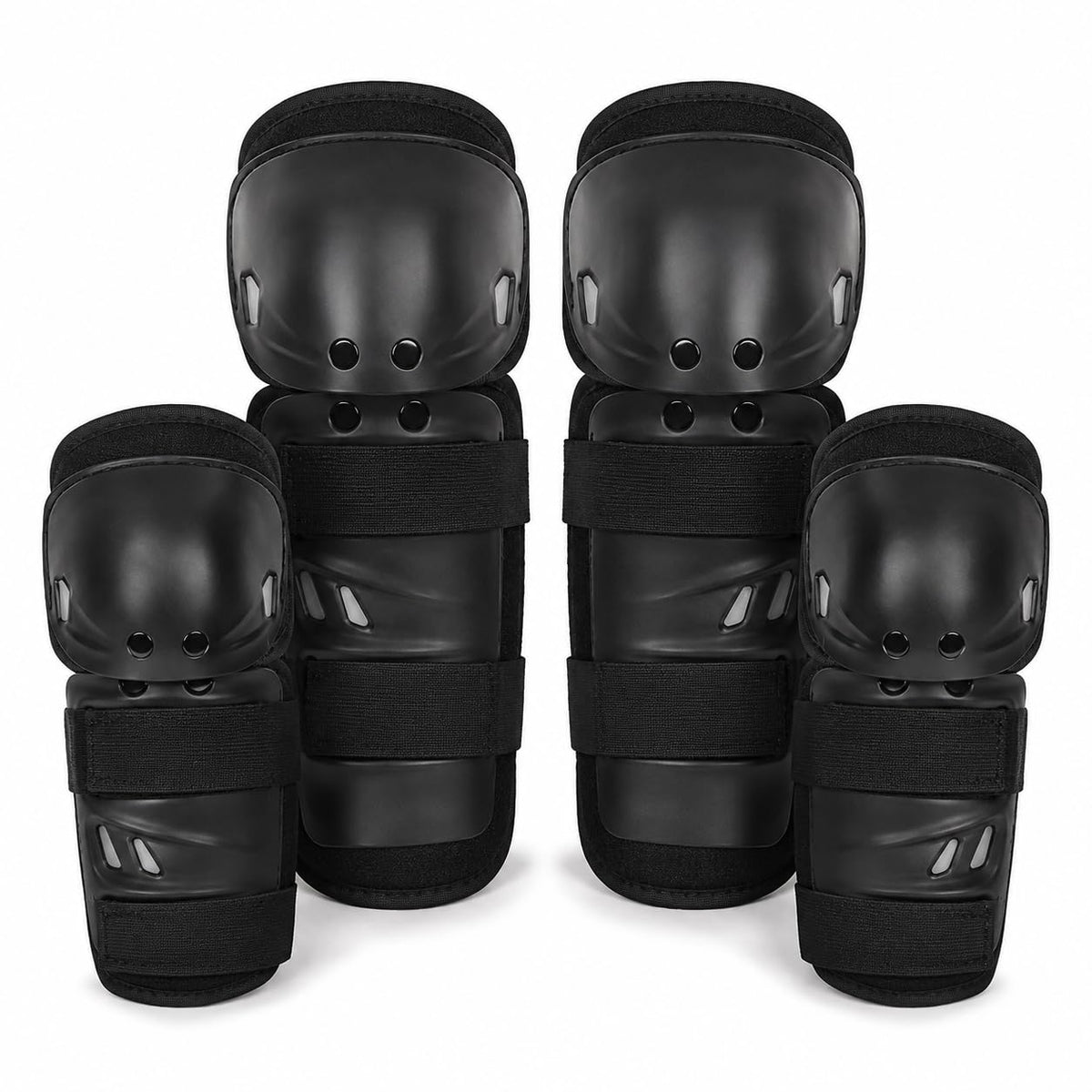 Adult Knee & Elbow Guard Set for Cycling, Skating, Skateboarding, BMX, Scooter & Roller Sports | Impact Resistant PP Shell | EVA Foam Padding | Protective Gear Kit (Black, 4 Pieces)