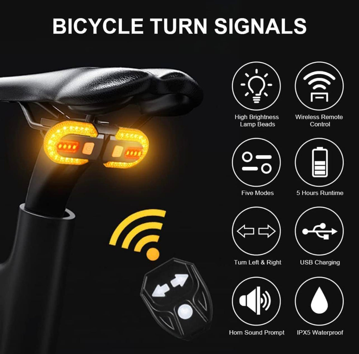 Lista Bicycle Turn Signals,Bright Bicycle Bicycle Indicator Rear Taillight IPX5 Waterproof Wireless Remote Control Rear Cycle Light USB Rechargeable