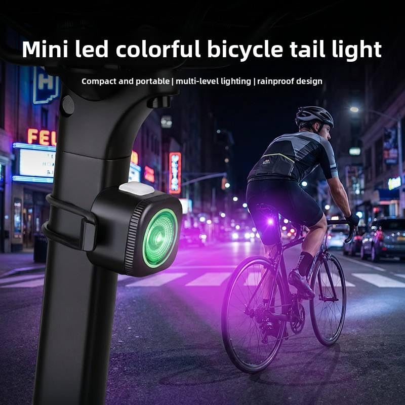 Lista Smart Bicycle Tail Light Flashlight 4 LED Aluminum Alloy Waterproof Battery Powered 6 Modes Auto On/Off for Road Mountain Mini LED Bicycle Tail Light, 7 Modes, USB-C Rechargeable