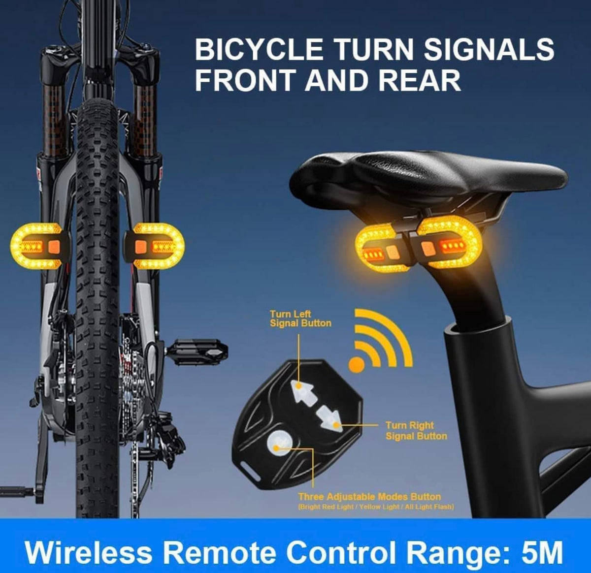 Lista Bicycle Turn Signals,Bright Bicycle Bicycle Indicator Rear Taillight IPX5 Waterproof Wireless Remote Control Rear Cycle Light USB Rechargeable