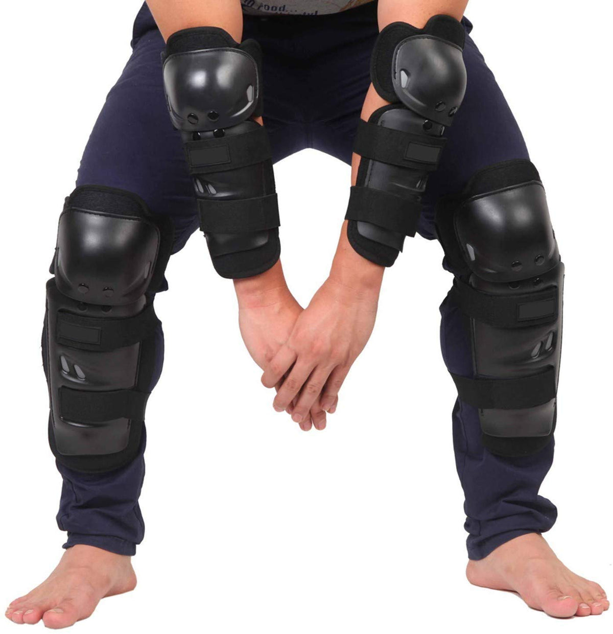 Adult Knee & Elbow Guard Set for Cycling, Skating, Skateboarding, BMX, Scooter & Roller Sports | Impact Resistant PP Shell | EVA Foam Padding | Protective Gear Kit (Black, 4 Pieces)