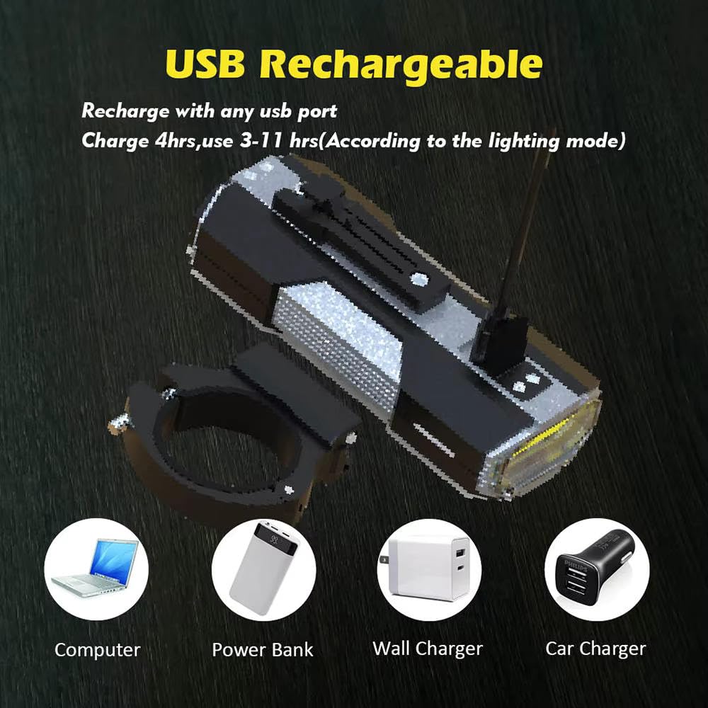 Lista Bicycle Light, 700 Lumens USB Rechargeable Cycle Headlight 4000mAh IPX6 Waterproof Bicycle Front Light 5 Modes Aluminum Alloy Super Bright Cycle Light for Night Riding Silver