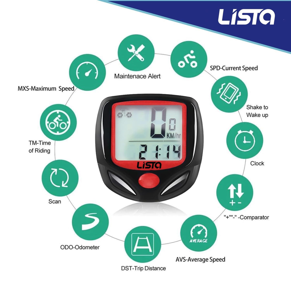 Lista 14 Function Waterproof Bicycle Computer Odometer Speedometer(6 Months warrenty)