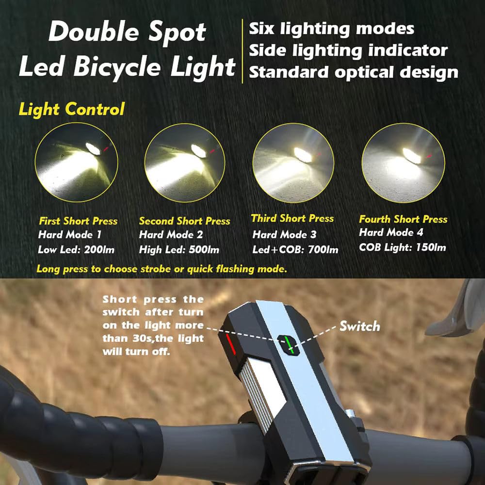 Lista Bicycle Light, 700 Lumens USB Rechargeable Cycle Headlight 4000mAh IPX6 Waterproof Bicycle Front Light 5 Modes Aluminum Alloy Super Bright Cycle Light for Night Riding Silver