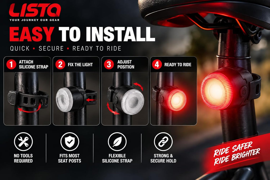 Lista Safety Warning Light, Night Riding, Hat & Backpack Clip, Multi-Use Flashlight, Bicycle Rear Light 7 Colour Modes, USB Rechargeable, Hat & Backpack Clip, Multi-Use Flashlight, Compact & Portable