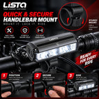 Lista Super Bright Bicycle Light | 1800 Lumen USB Rechargeable Bicycle Light | Aluminum Alloy Front Cycling Light with 4 Modes | IPX4 Waterproof & Durable Bicycle Headlamp for Road & Mountain Biking