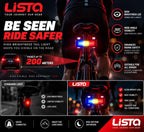 Lista Ultra Bright Bike Light USB Bicycle Tail Light 7 Modes High Intensity Rear LED Accessories Fits On Any Road Bikes & Helmet, for Cycling Safety Flashlight
