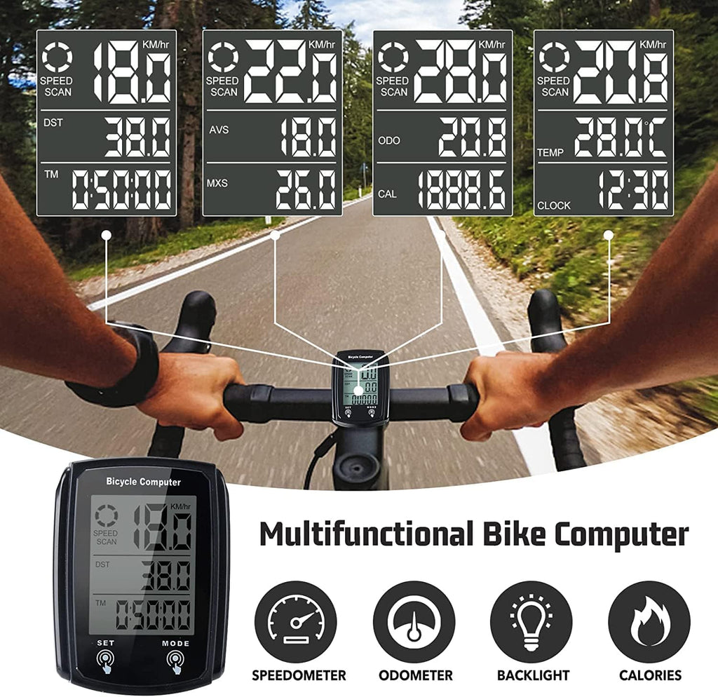 Lista Wired Bicycle Computer,MPH KM/H Bicycle Computer,Digital LCD Backlight Display Bike Speedometer,Universal 19 Functions IP54 Waterproof Bicycle Speedometer