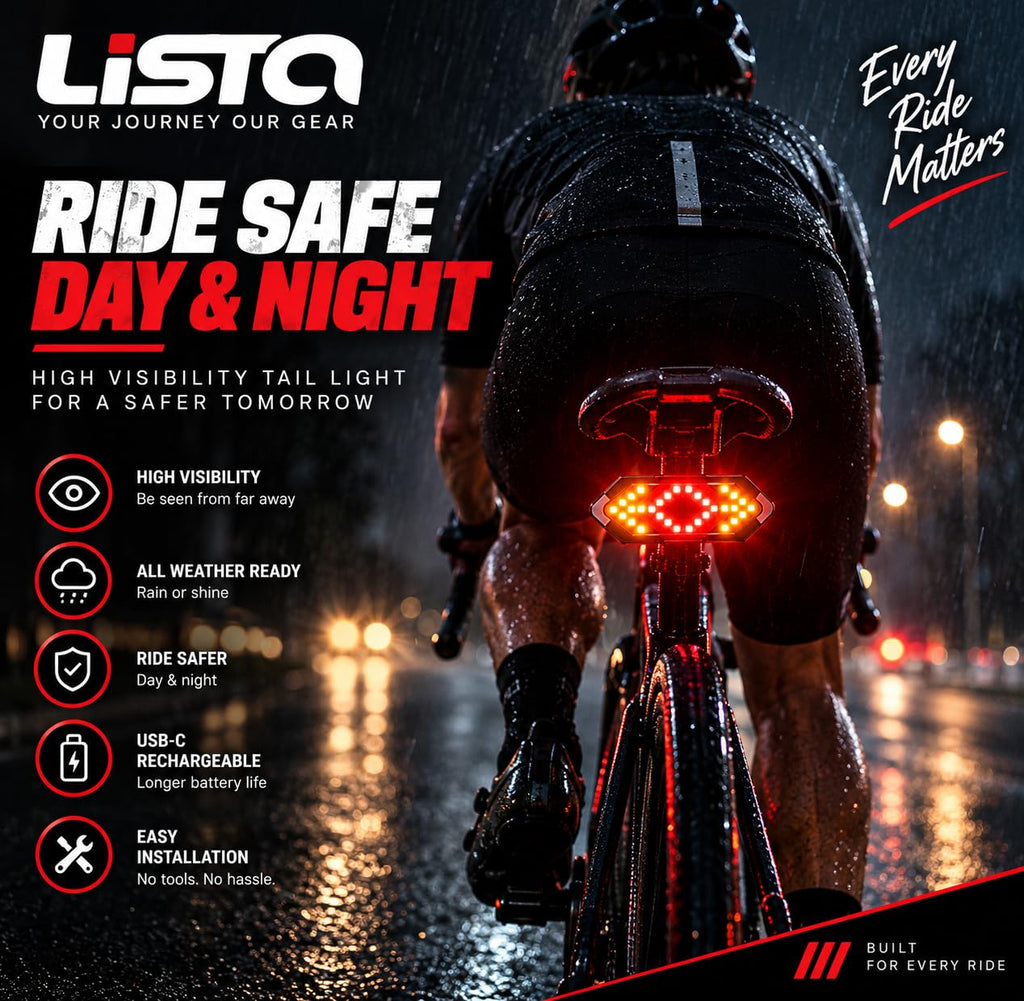 Lista Bicycle Tail Light USB Rechargable Smart Wireless Remote Control Turn Signal Warning Lamp Bike Taillight