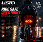 Lista Bicycle Tail Light USB Rechargable Smart Wireless Remote Control Turn Signal Warning Lamp Bike Taillight