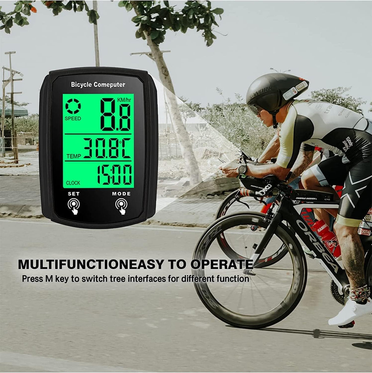 Lista Wired Bicycle Computer,MPH KM/H Bicycle Computer,Digital LCD Backlight Display Bike Speedometer,Universal 19 Functions IP54 Waterproof Bicycle Speedometer