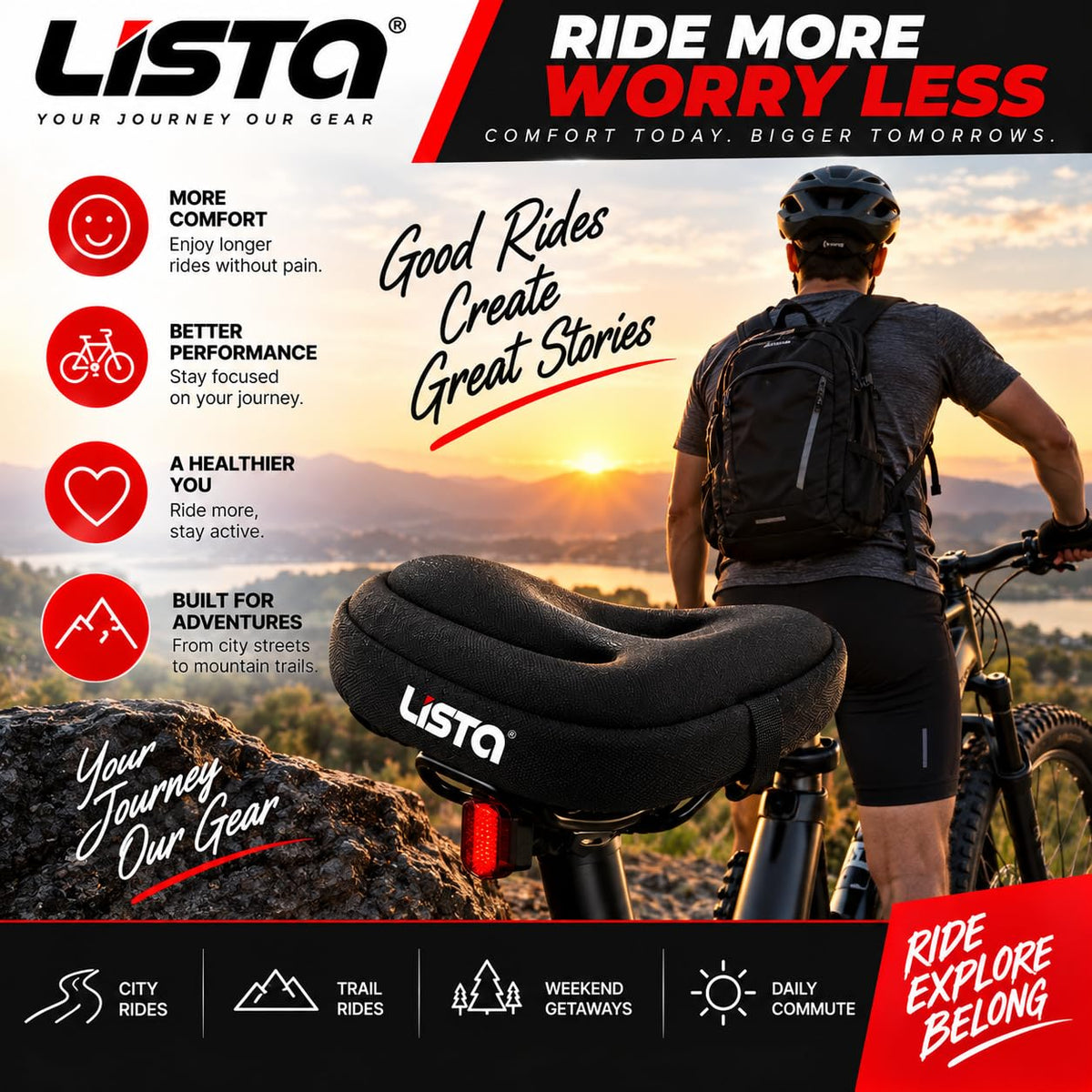 Lista Lista002 Bicycle FOAM Saddle Seat and Cycling Cushion Pad Bike FOAM Cover
