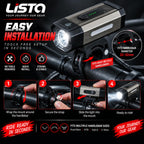 Lista Waterproof Rechargeable USB Charging Cycle Front LED Light Adjustable Mout Headligh