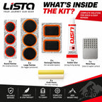 Lista Bicycle Tyre Puncture Repair Kit Includes Patch Glue, Round & Rect Patches, Metal Scraper Included, Flat Tyre Fix, Complete Repair Set