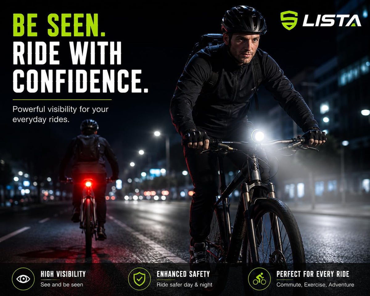 LISTA COB LED Cycle Headlight, USB Rechargeable Bicycle Light with White & Red Light, Clip-On Bike Light for Front & Rear, Cycling, White & Red Light Modes, Front & Rear Use, Handlebar Clip Mount