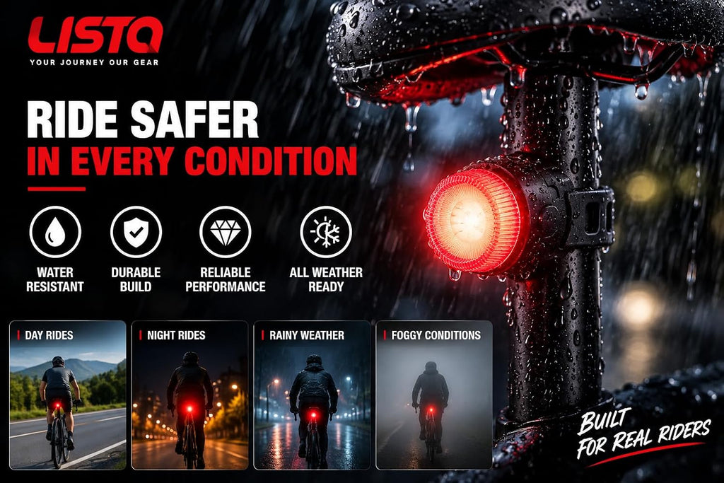 Lista Safety Warning Light, Night Riding, Hat & Backpack Clip, Multi-Use Flashlight, Bicycle Rear Light 7 Colour Modes, USB Rechargeable, Hat & Backpack Clip, Multi-Use Flashlight, Compact & Portable