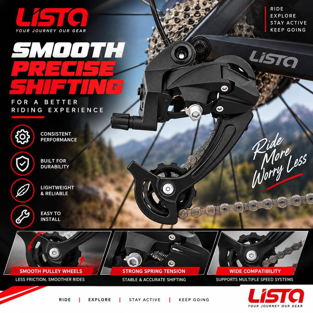 Lista Bicycle Rear Derailleur Direct Mount 6/7/8/9 Speed Mountain & Road Bike, 18/21/24/27 Speed, H/L Adjustment Screws, Universal Compatibility, Direct Mount Install