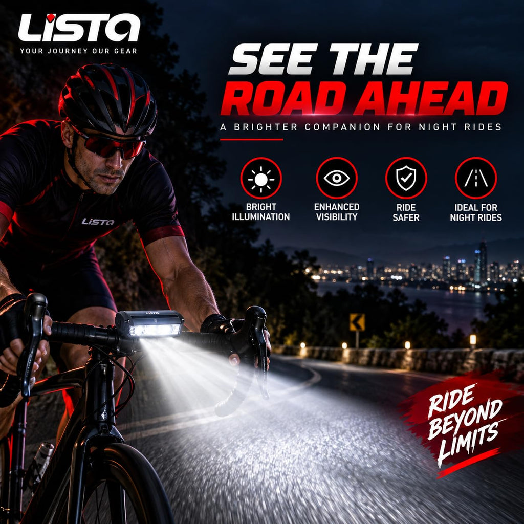 Lista Super Bright Bicycle Light | 1800 Lumen USB Rechargeable Bicycle Light | Aluminum Alloy Front Cycling Light with 4 Modes | IPX4 Waterproof & Durable Bicycle Headlamp for Road & Mountain Biking