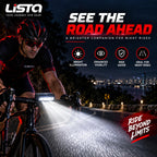 Lista Super Bright Bicycle Light | 1800 Lumen USB Rechargeable Bicycle Light | Aluminum Alloy Front Cycling Light with 4 Modes | IPX4 Waterproof & Durable Bicycle Headlamp for Road & Mountain Biking