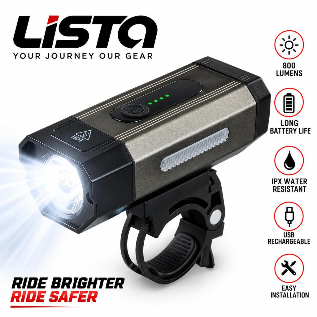 Lista Waterproof Rechargeable USB Charging Cycle Front LED Light Adjustable Mout Headligh