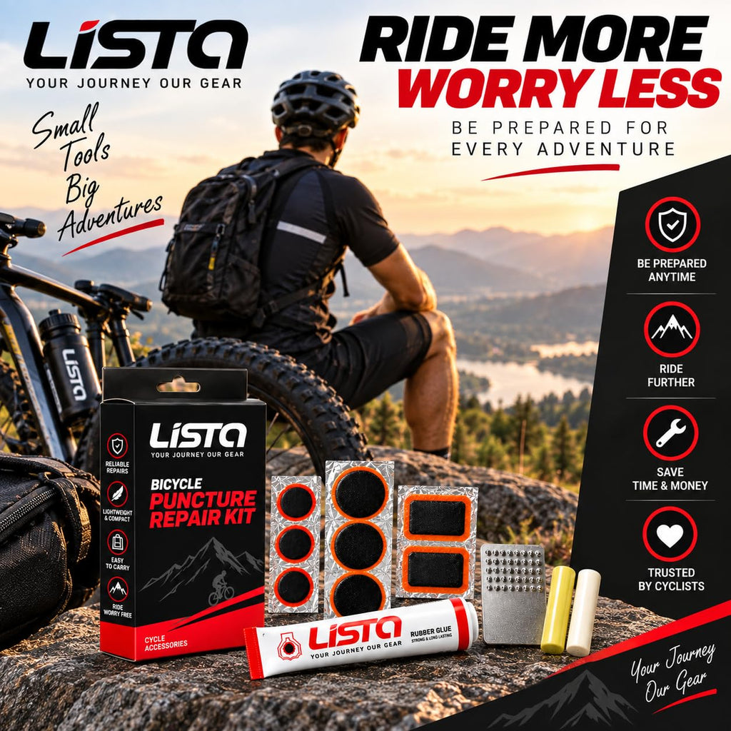 Lista Bicycle Tyre Puncture Repair Kit Includes Patch Glue, Round & Rect Patches, Metal Scraper Included, Flat Tyre Fix, Complete Repair Set