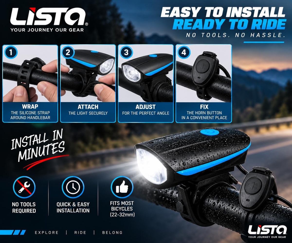 Lista Cycle Horn and Light 140 DB with Light 3 Modes Super Bright 250 lumens