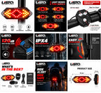 Lista Bicycle Tail Light USB Rechargable Smart Wireless Remote Control Turn Signal Warning Lamp Bike Taillight