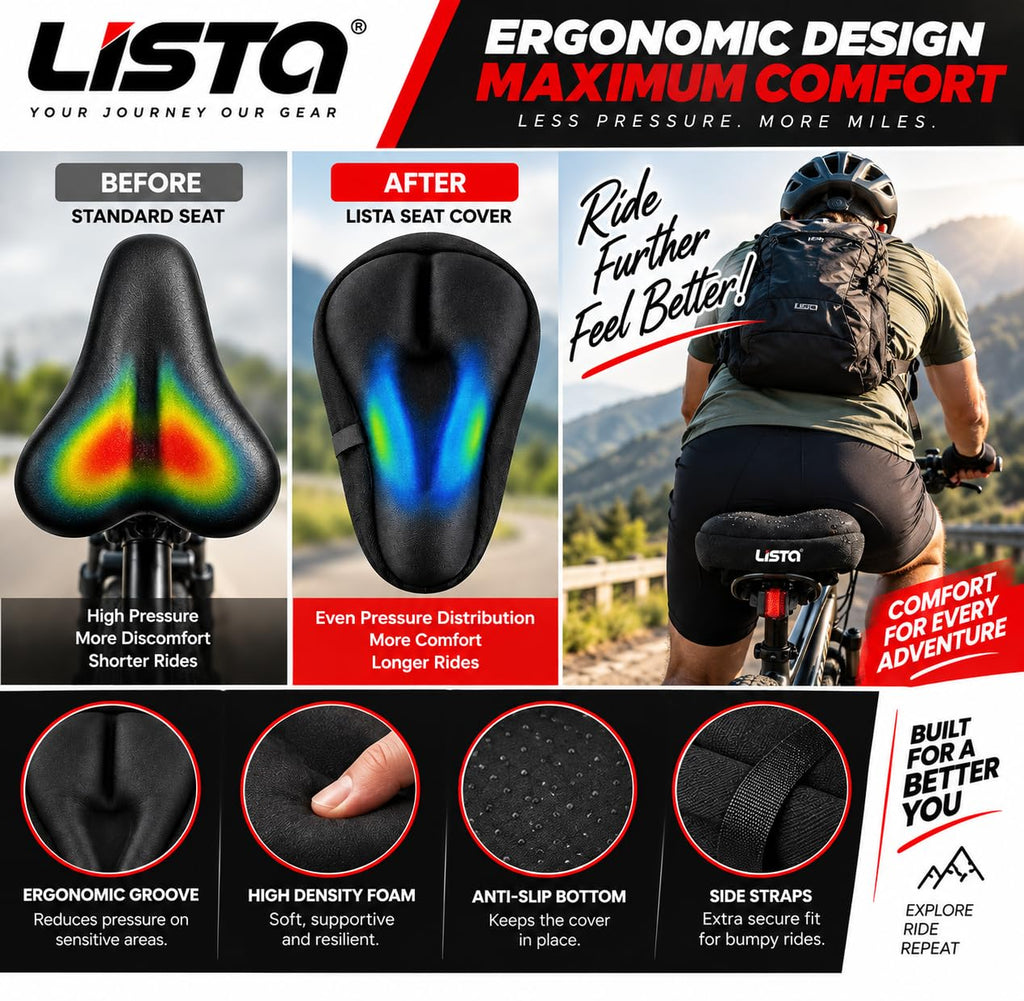 Lista Lista002 Bicycle FOAM Saddle Seat and Cycling Cushion Pad Bike FOAM Cover
