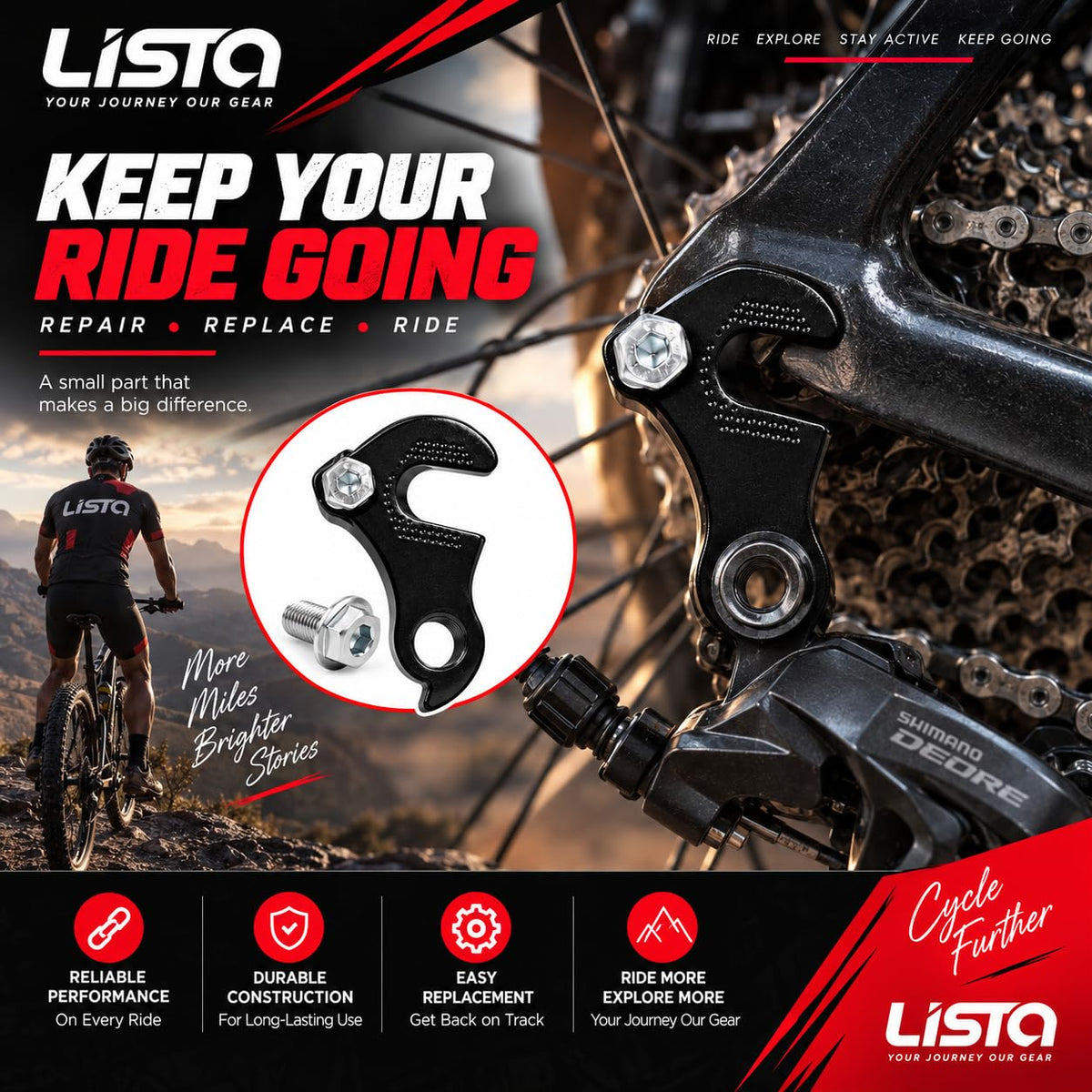 LISTA Bicycle Rear Derailleur Hanger, Universal Gear Derailleur Mounting Bracket Durable Alloy Bike Rear Mech Hanger for MTB, Road & Hybrid Cycles
