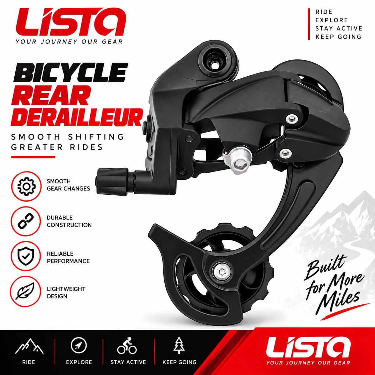 Lista Bicycle Rear Derailleur Direct Mount 6/7/8/9 Speed Mountain & Road Bike, 18/21/24/27 Speed, H/L Adjustment Screws, Universal Compatibility, Direct Mount Install