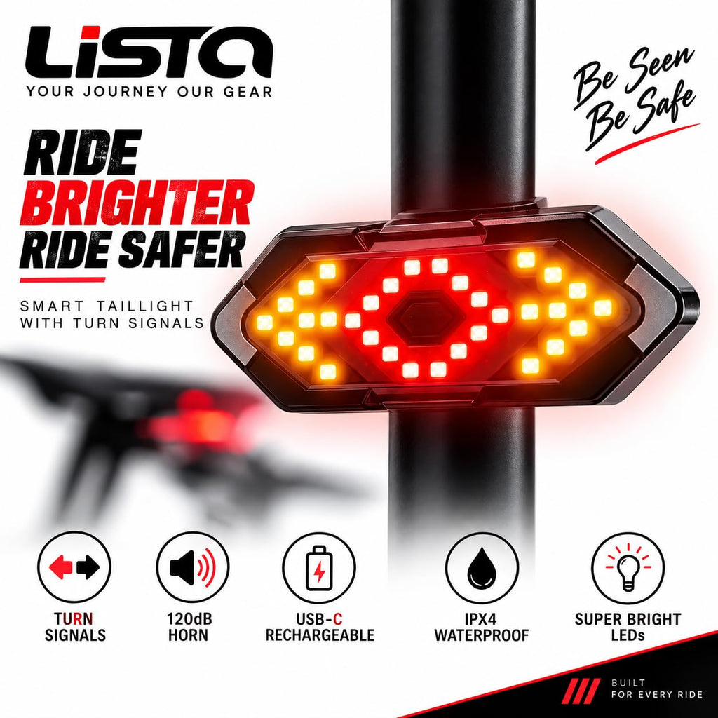 Lista Bicycle Tail Light USB Rechargable Smart Wireless Remote Control Turn Signal Warning Lamp Bike Taillight