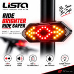 Lista Bicycle Tail Light USB Rechargable Smart Wireless Remote Control Turn Signal Warning Lamp Bike Taillight
