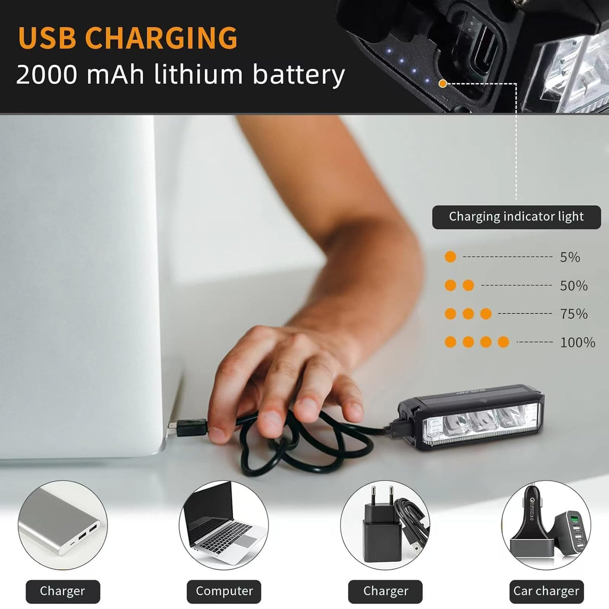 Lista Super Bright Bicycle Light | 1800 Lumen USB Rechargeable Bicycle Light | Aluminum Alloy Front Cycling Light with 4 Modes | IPX4 Waterproof & Durable Bicycle Headlamp for Road & Mountain Biking