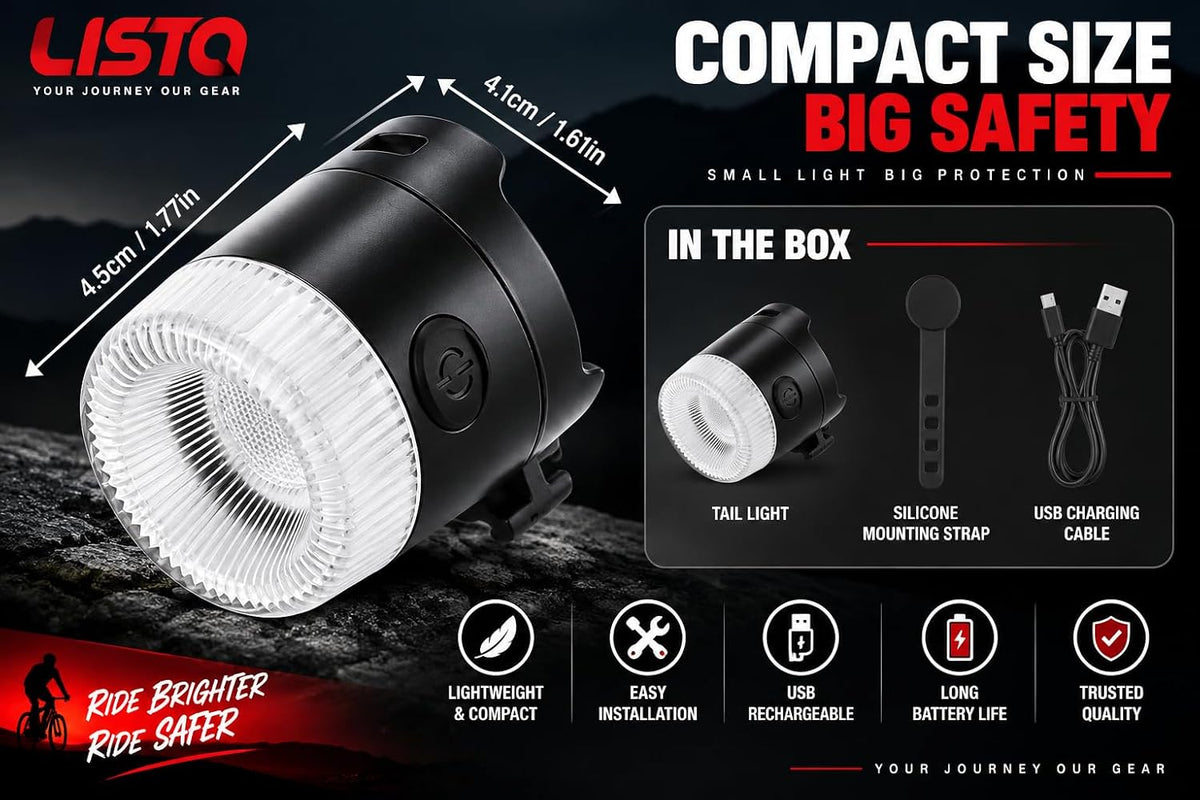 Lista Safety Warning Light, Night Riding, Hat & Backpack Clip, Multi-Use Flashlight, Bicycle Rear Light 7 Colour Modes, USB Rechargeable, Hat & Backpack Clip, Multi-Use Flashlight, Compact & Portable