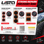 Lista Bicycle Tyre Puncture Repair Kit Includes Patch Glue, Round & Rect Patches, Metal Scraper Included, Flat Tyre Fix, Complete Repair Set