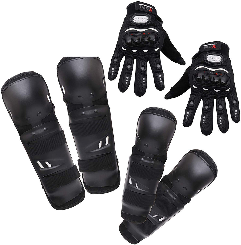 Motorcycle Riding Knee & Elbow Guard Set with Protective Gloves | 6-Piece Safety Gear Kit | Impact Resistant PP Shell, EVA Foam Padding, | Ideal for Cycling, MTB, BMX, Skateboarding,