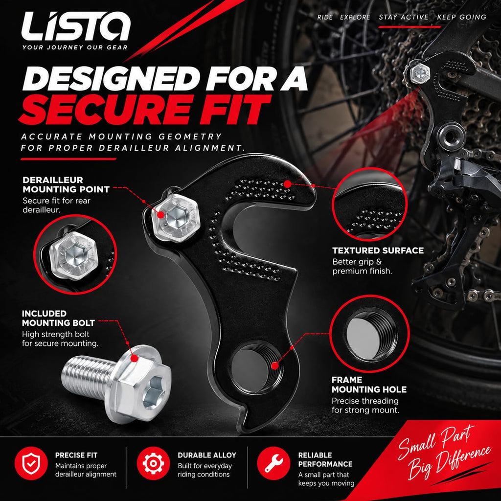 LISTA Bicycle Rear Derailleur Hanger, Universal Gear Derailleur Mounting Bracket Durable Alloy Bike Rear Mech Hanger for MTB, Road & Hybrid Cycles