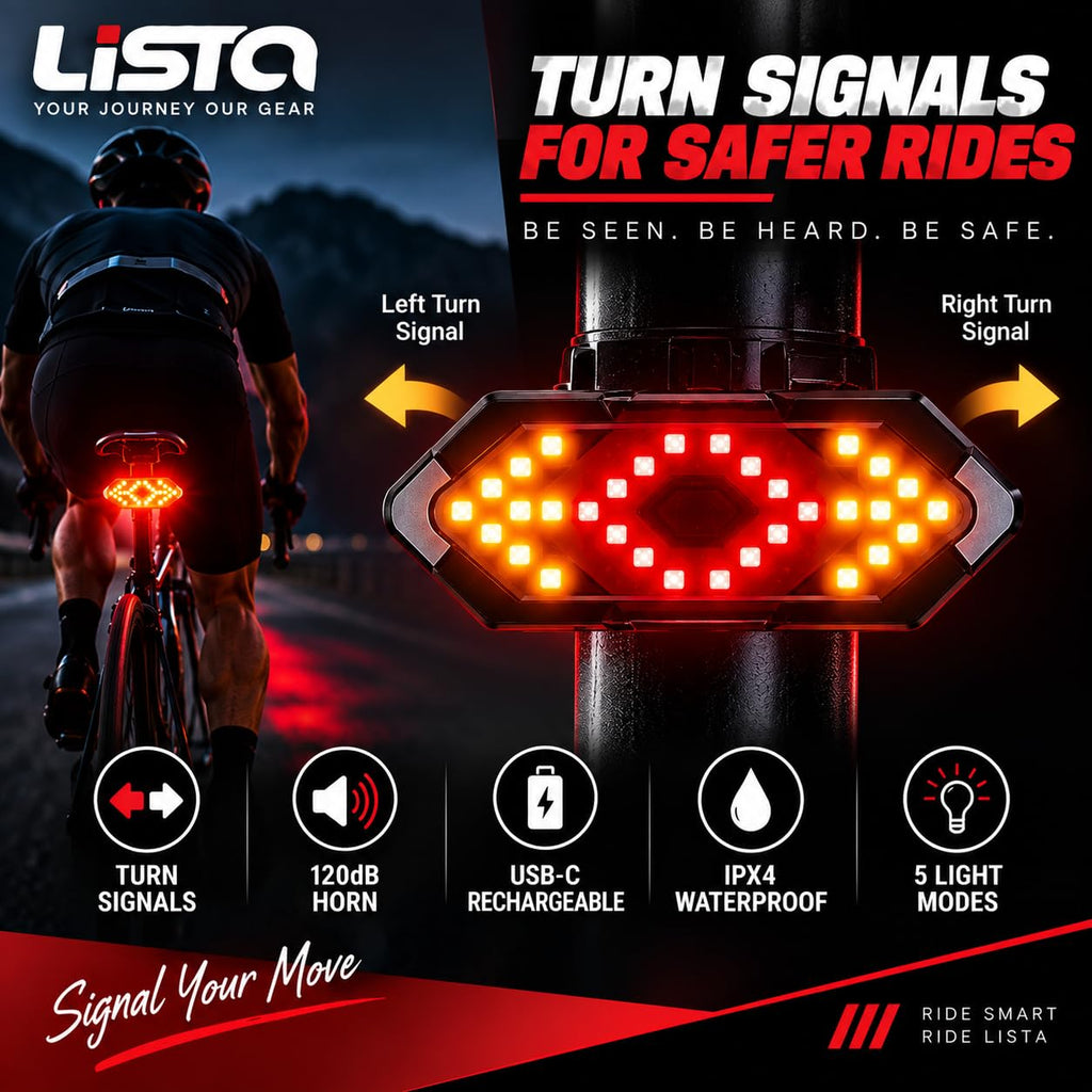 Lista Bicycle Tail Light USB Rechargable Smart Wireless Remote Control Turn Signal Warning Lamp Bike Taillight