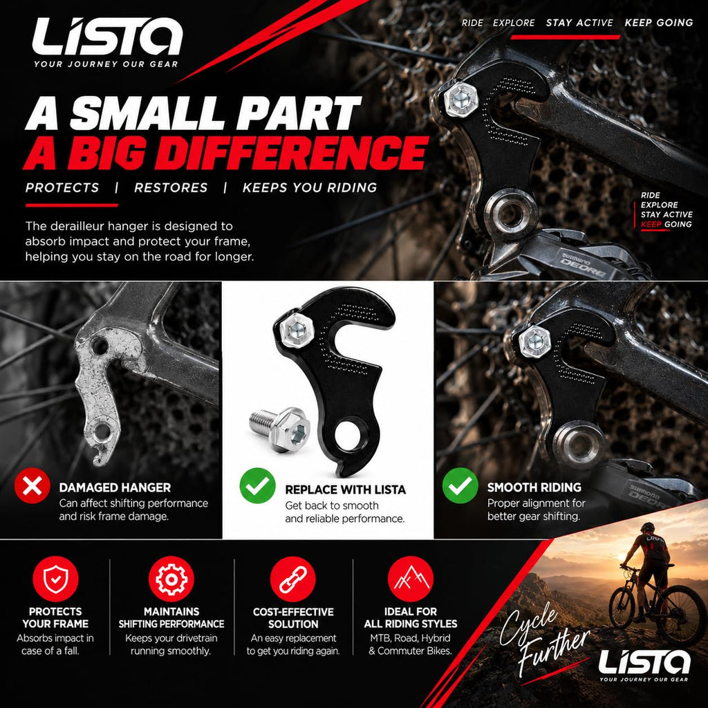 LISTA Bicycle Rear Derailleur Hanger, Universal Gear Derailleur Mounting Bracket Durable Alloy Bike Rear Mech Hanger for MTB, Road & Hybrid Cycles