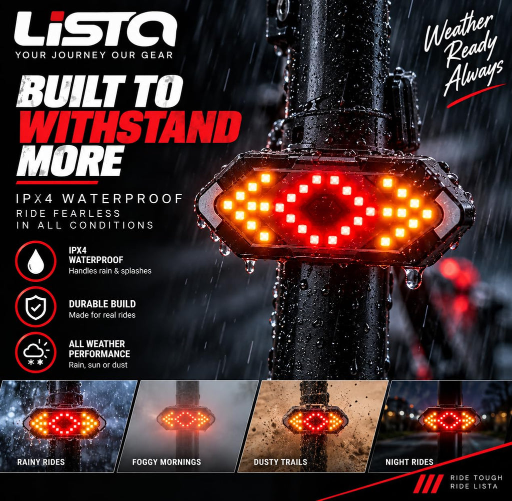 Lista Bicycle Tail Light USB Rechargable Smart Wireless Remote Control Turn Signal Warning Lamp Bike Taillight